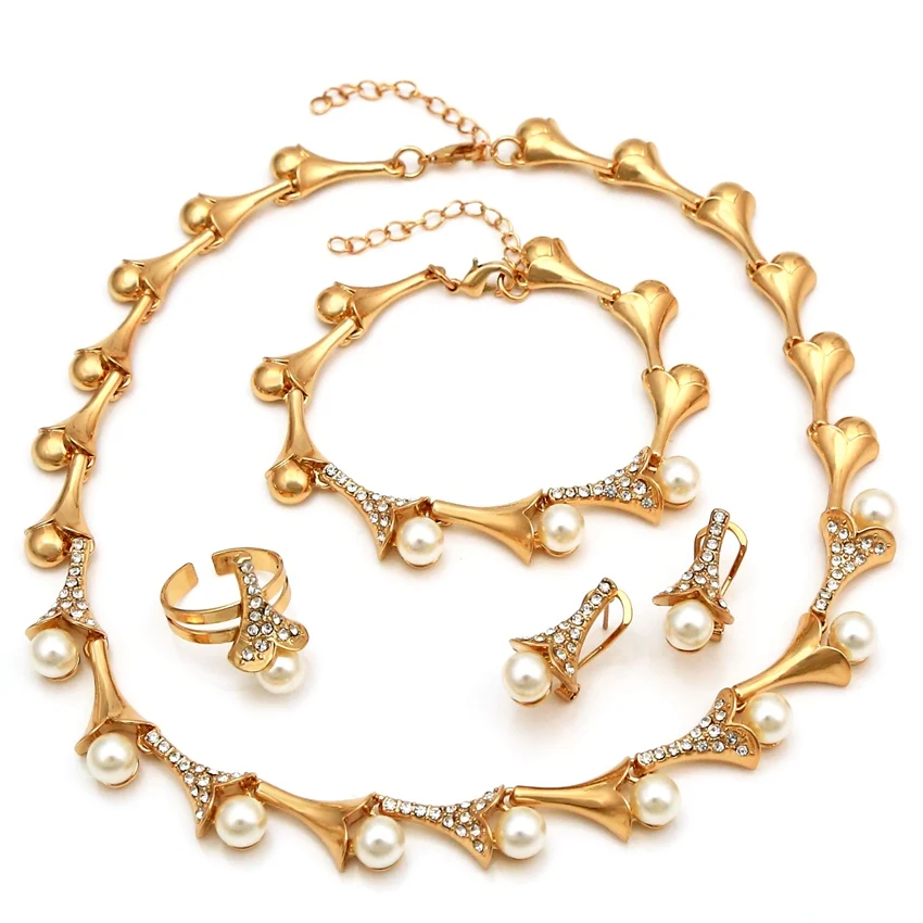 

YULAILI Latest Classical Design Alloy 18k Gold Plated Real Pearl Jewelry Set For Women