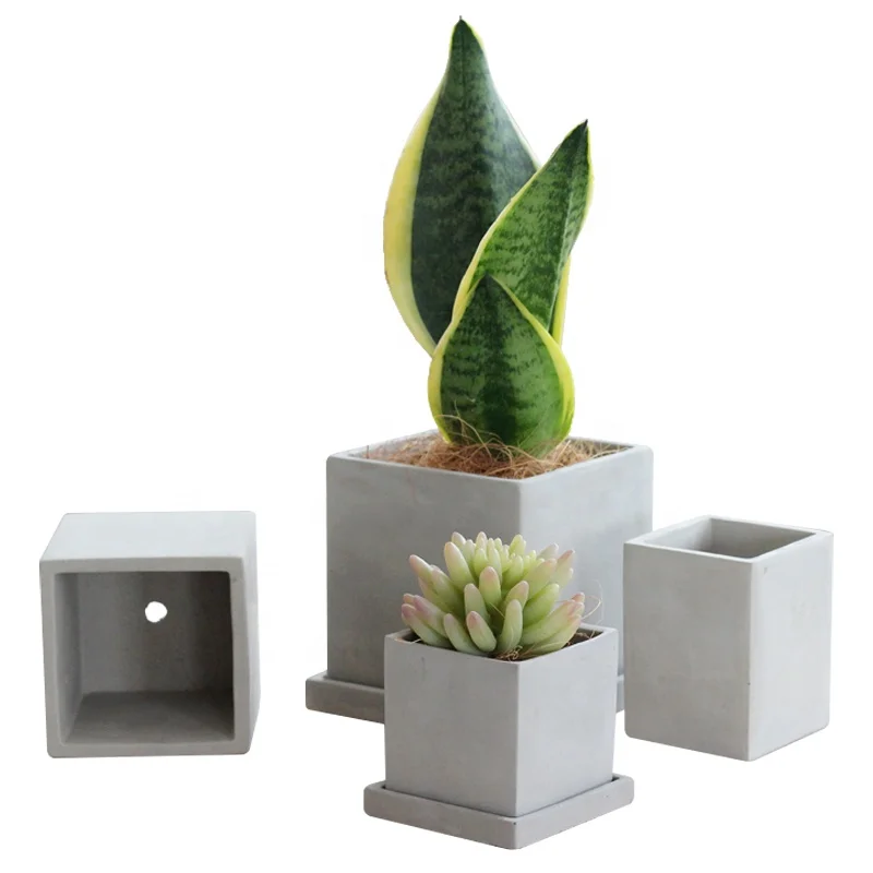 

Simple nordic morden design square cylinder cement flower pots for indoor decorative green plant, Grey