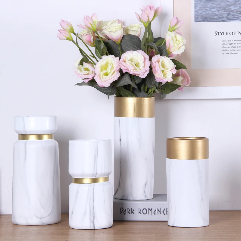 

Creative Nordic vase Decoration living room ceramics Golden rim Marble Modern home accessories flower vases for homes