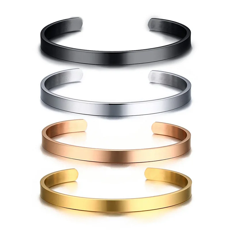 Wholesale Blank Jewelry Custom Engraved Cuff Bangle 4mm 6mm on Stock Quote Bracelet Messages Bangle Bracelets for Women and Men