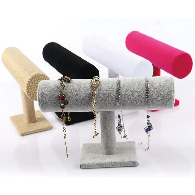 

Cylindrical Jewelry Stand Display Single Layer Solid Wood/Pvc/Flannel Bracelet Display Stand