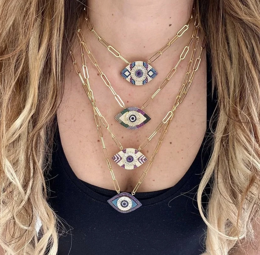 

New Eye Shaped Copper Micro Diamond Chain Necklace Devil's Eye Necklace Women's Jewelry Gift Party, Picture shows