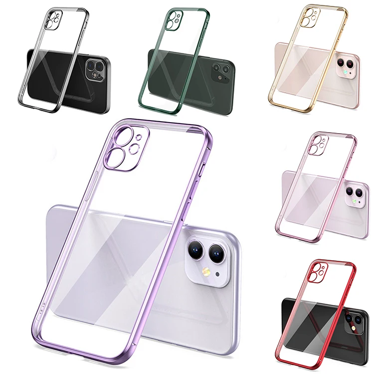 

Fashion Ultra-Thin Electroplating Soft TPU Back Cover Clear Phone Case For iPhone 11 12 13 Pro Max, 11 colors