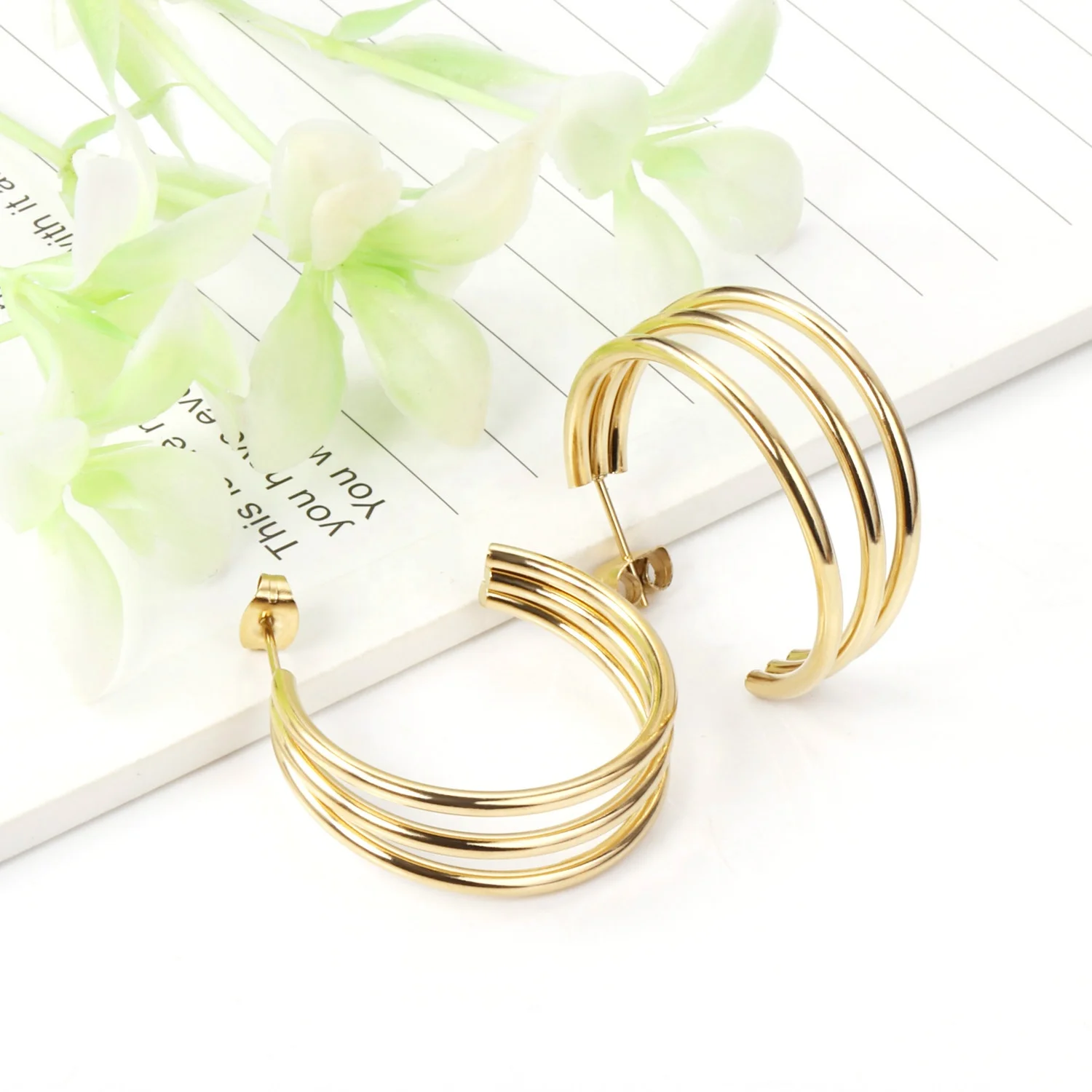 

New Design Simple 14K Gold Earrings Stainless Steel Stud Earrings For Women /Kids Jewelry