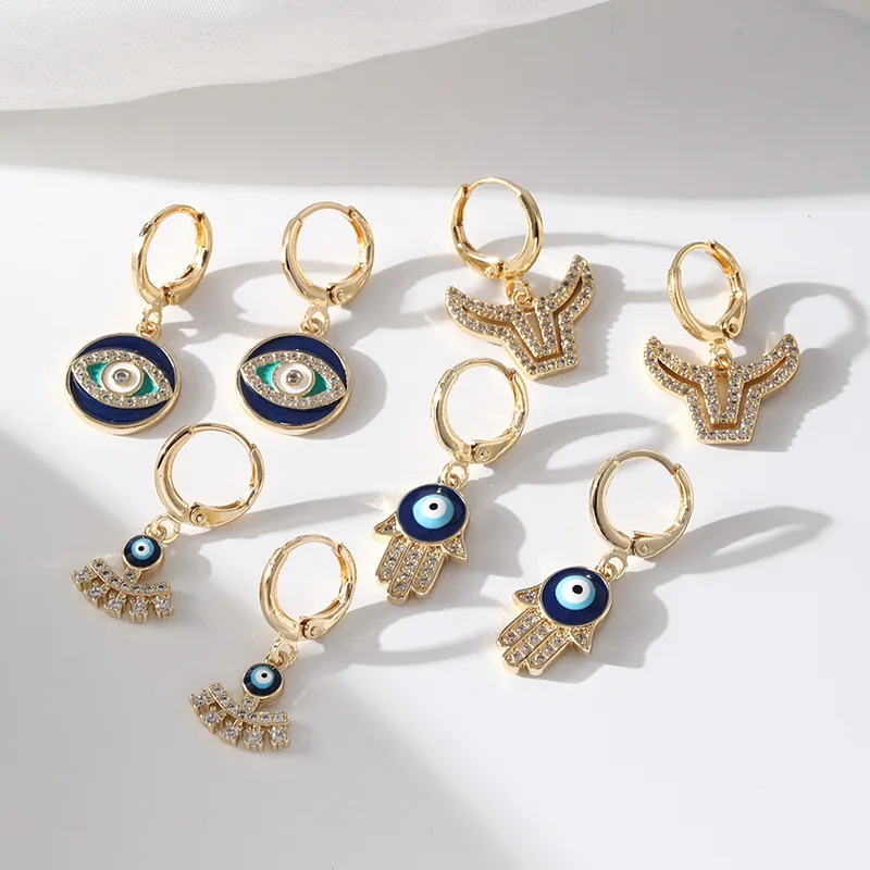 

JC crystal designer jewelry hoop earrings gold plated fashion diamond and evil eye earrings women