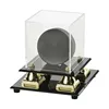 Custom Plexiglass Hockey Puck Display Box Clear Acrylic Sports Ball Ice Hockey Showcase with Gold Metal Support