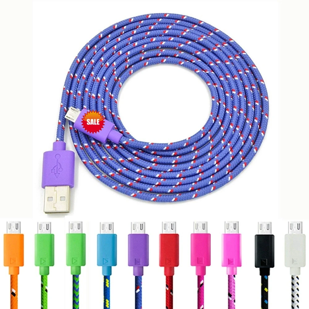 

Free Shipping 3 meter Micro USB Cable for Android Mobile Phone USB Charger Cord Factory 10ft Nylon Braided Fast Charging Cable