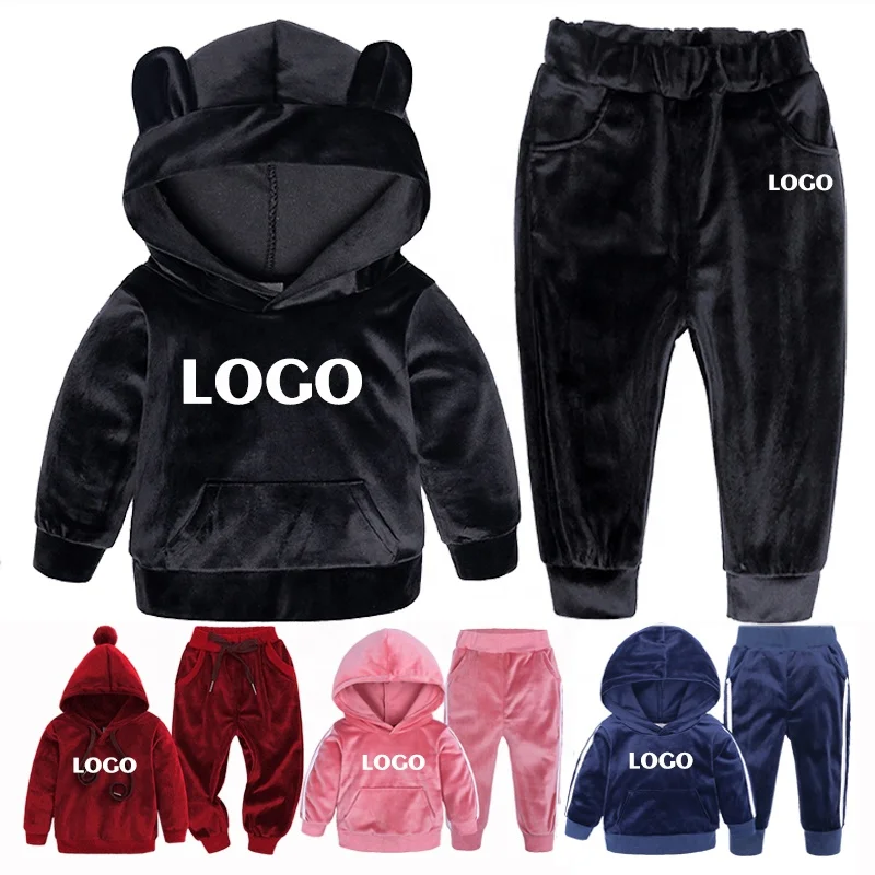 

Baby Boys Girls Velvet Hooded Clothing Set Kids Jacket Coat Pants Suit For Sports Suits Tracksuits Toddler Children Clothes Set, As picture