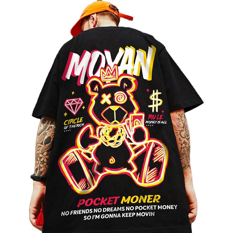 

2022 Chinese lucky print short sleeve T-shirt summer hip hop casual T-shirt Men's