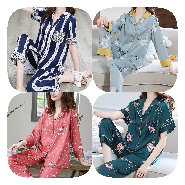 

Fall Sleep Wear Lady 2 Piece Nightwear Rayon Nighty Home Clothes Silk Pyjama Designer Inspired Pajama Satin Night Suit For Women