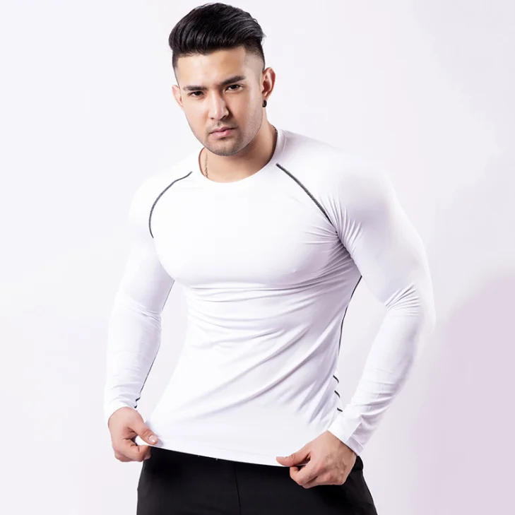 

hot sale 92% polyester 8% spandex men plain gym long sleeve t shirt