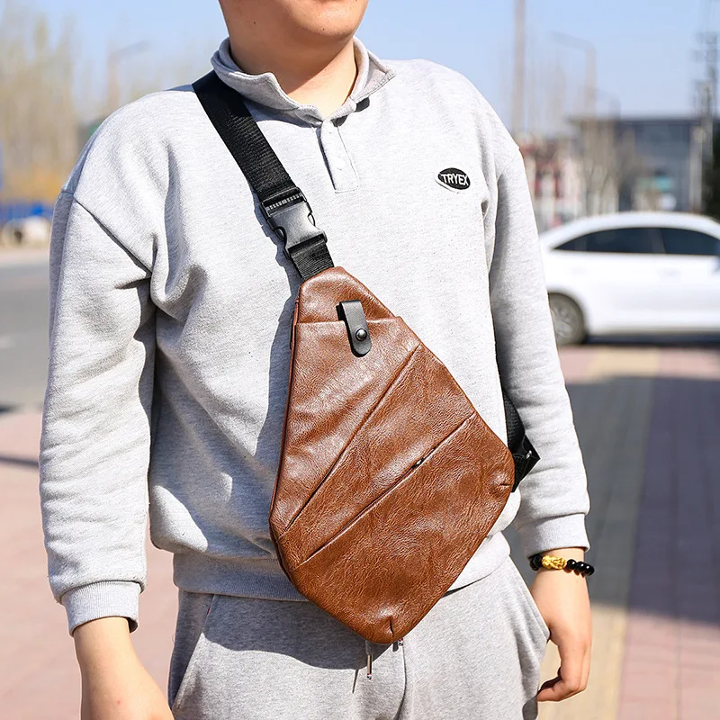 

Wholesale PU leather anti theft chest bag crossbody tactical sling bags for men fashion message bag, As show