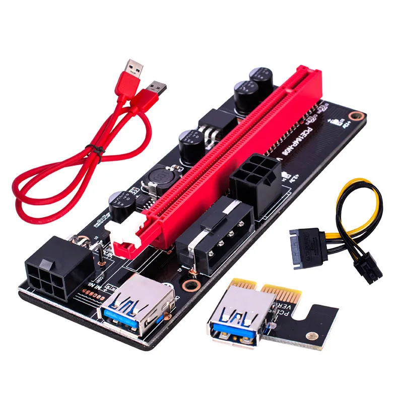 

60cm PCIE Ver009S Plus 3 In 1 Usb 3.0 1X 4X 8X 16X Pic E Power Adapter Cable Riser Card VER 009S for Graphics Cards, Black