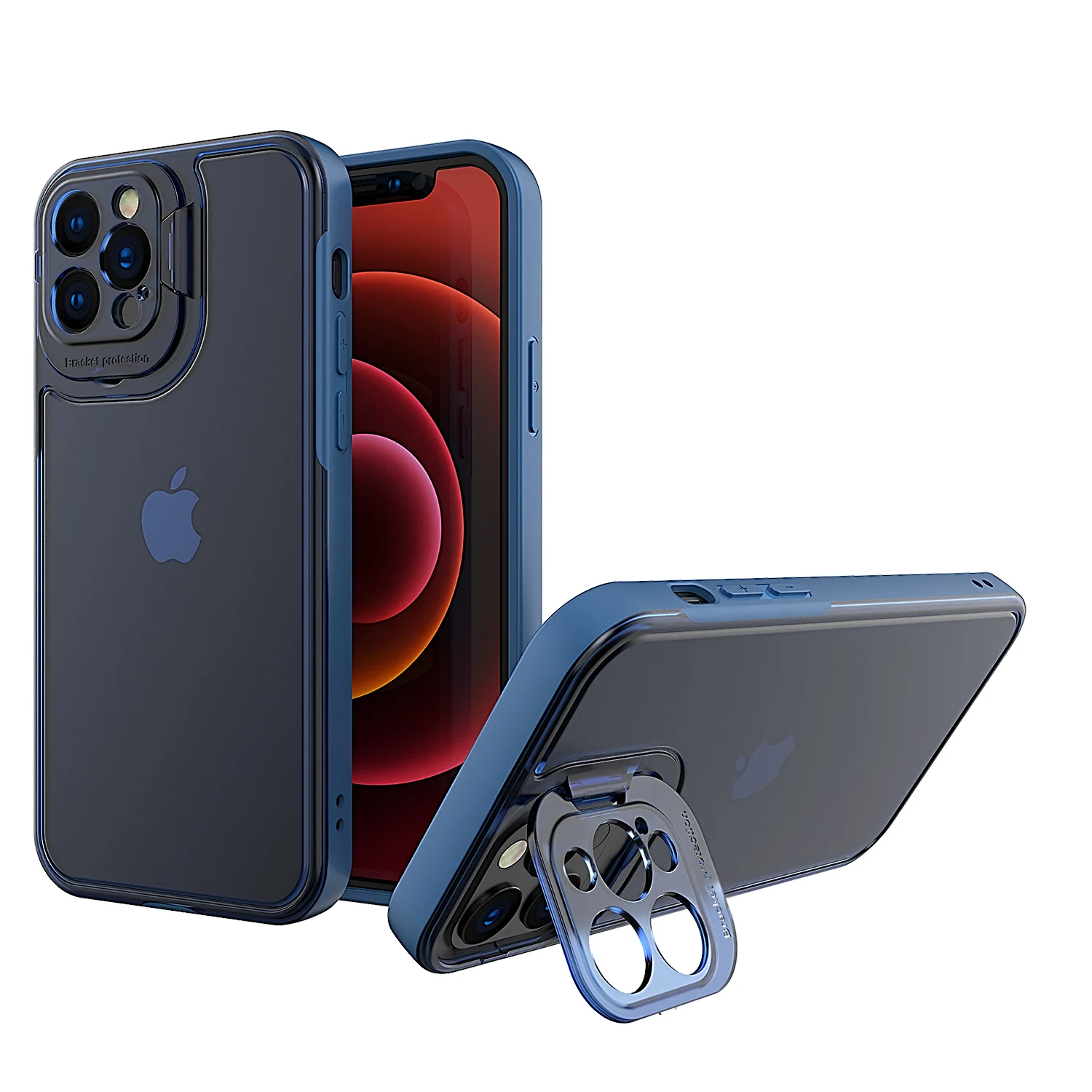 

Wholesale PC Tpu Bumper Shockproof Protective Camera Kickstand Phone Case for Iphone 11 12 Pro Max, 4 colors