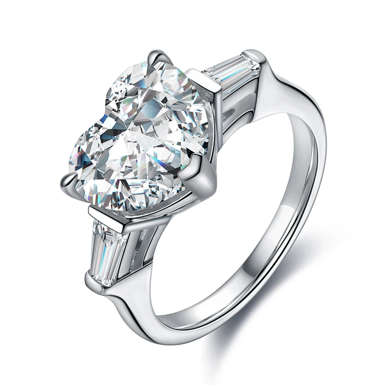 

S925 Silver Gemstone Ring Heart Shaped Simulated Diamond Engagement Rings For Women Ladies