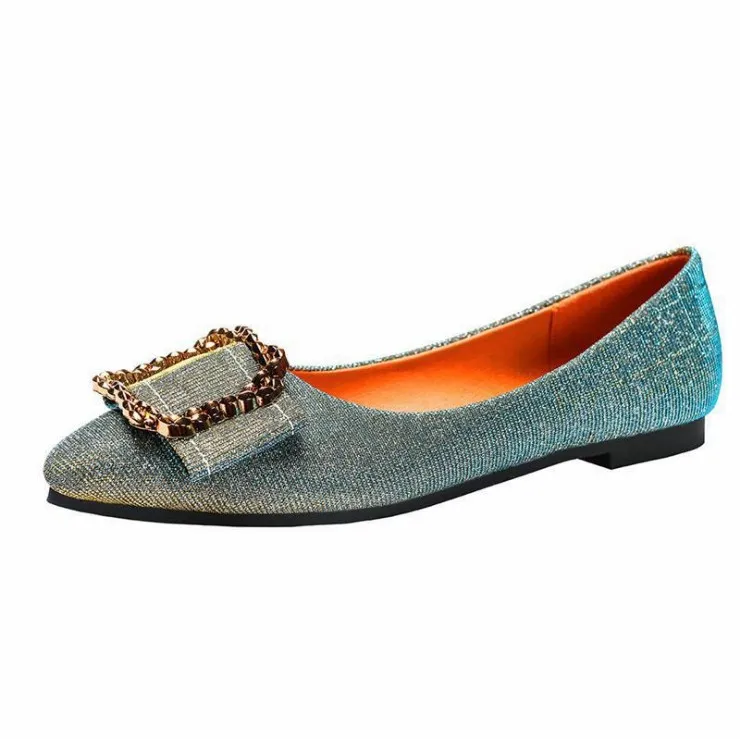 

New Arrive Joker Square Buckle Ballet Pointe Loafers Shoe Woman, Black/grey/blue