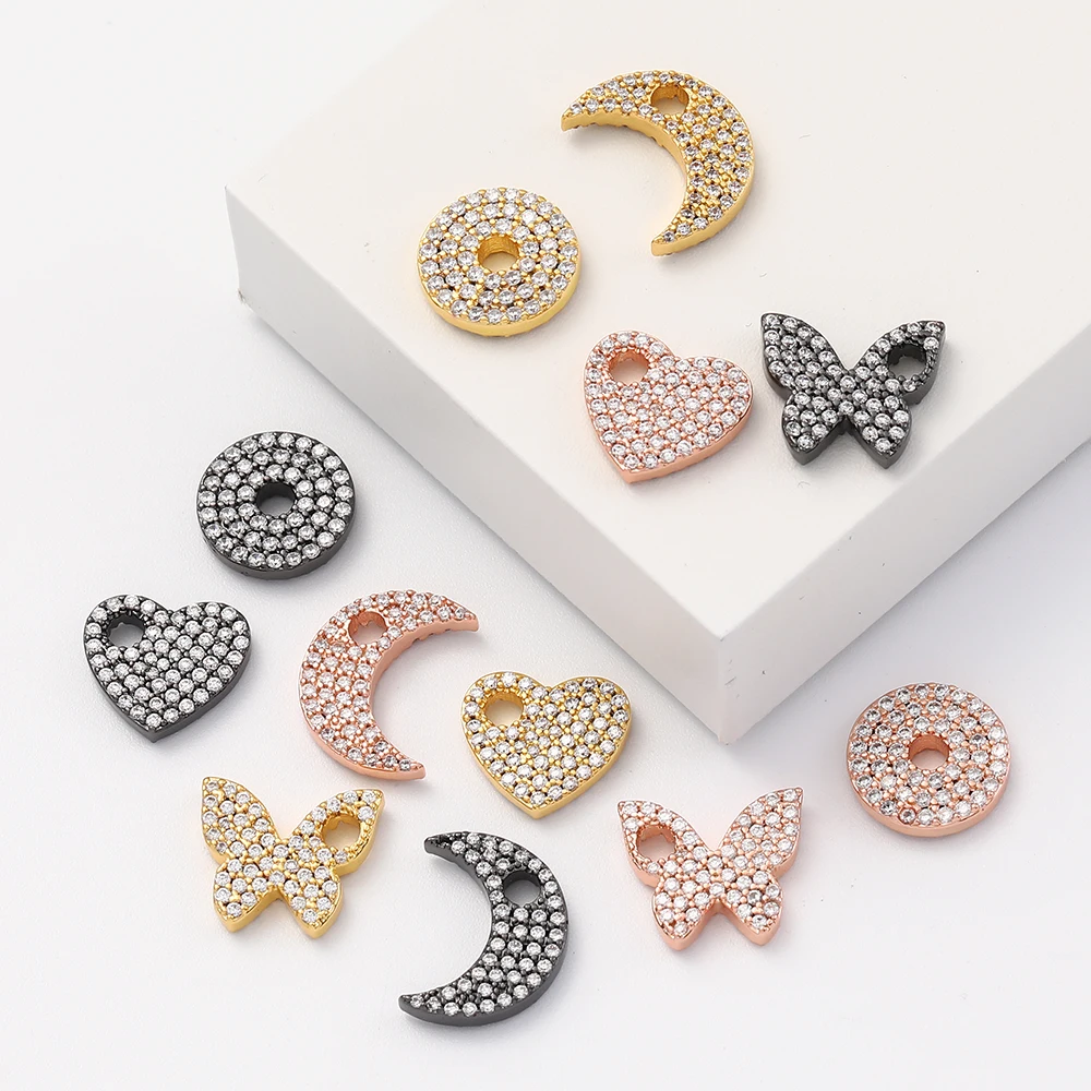 

Classic 18k gold plated copper with zircon hollow heart butterfly moon charms for jewelry necklace bracelet earring making