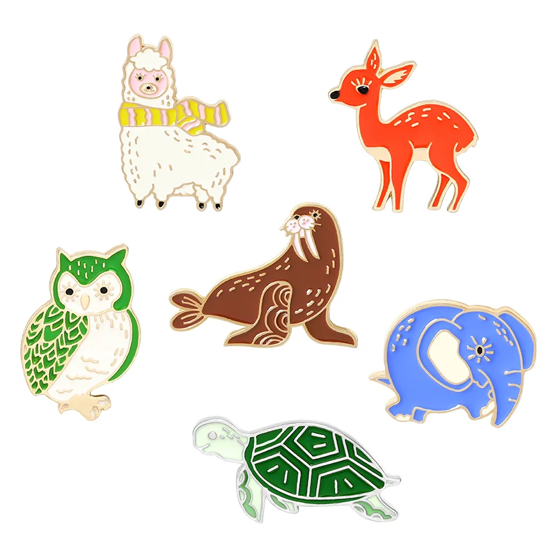 

Cute Animals Enamel Pins Colors Natural Various Type Sheep Deer Elephant Sea Turtle Seal Owl Brooches Kid Gift Flower Party, Picture