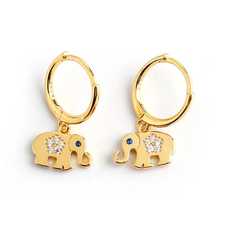 

Summer women fine jewelry 2021 hip hop 925 sterling silver 14k gold plated elephant earing animal hoop earrings