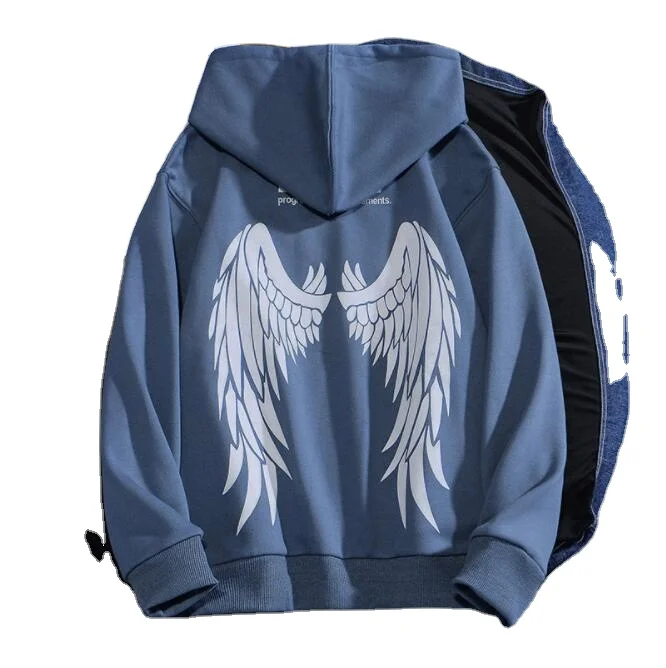 

2020 winter new reflective big wings print plus velvet long-sleeved hoodie jacket