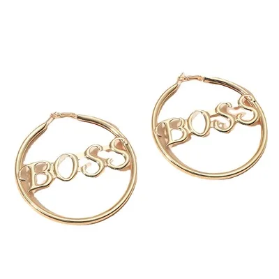 

New Product Boss Alphabet Round Earrings Gold Plated Hollow Letter Hoop Earring For Female