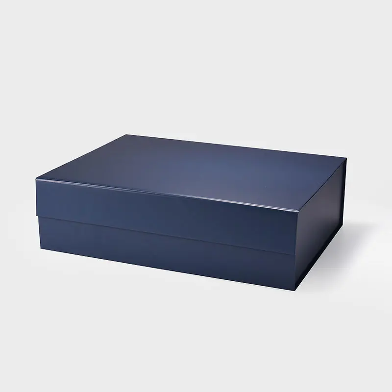 

Luxury laminated navy blue color large folding sturdy event hamper gift box wholesale