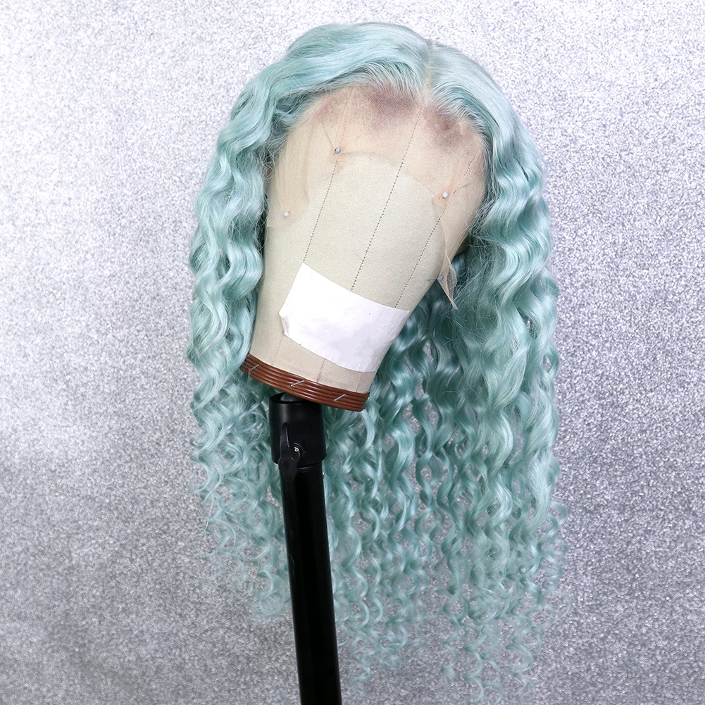 

Green Ombre Blue Human Lace Front Wig 100% Brazilian Virgin Hair Front Lace Wig Aquamarine Deep Curly Wig for Women