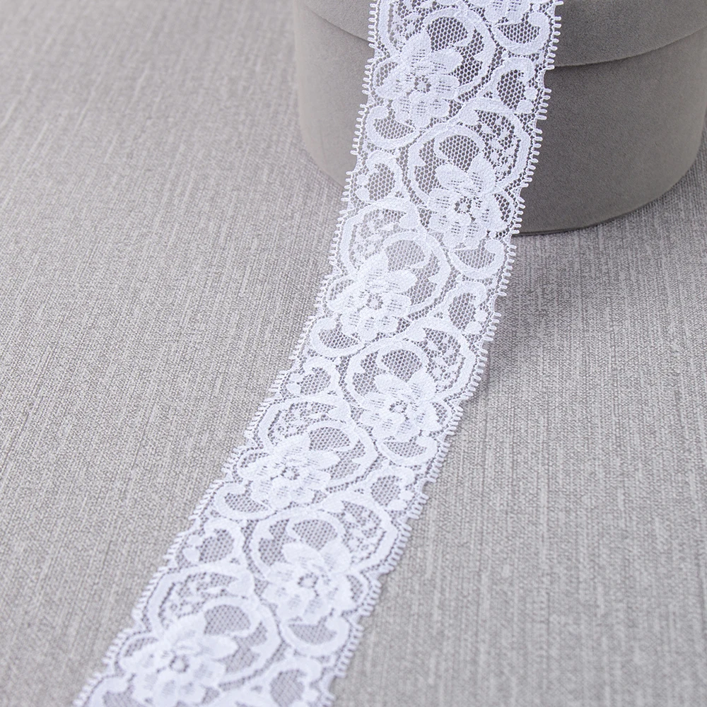 

Wholesale Nylon Spandex French Elastic Stretch Jacquard Eyelash Lace Trim For Lingerie Bra, White