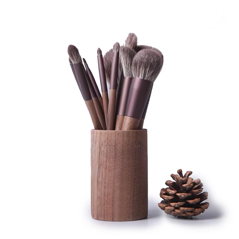 

CSL factory wholesale wooden Pen Holder Stand Cup for Desk solid wood eco-friendly Makeup Brush Holder for Girls Women, Natural