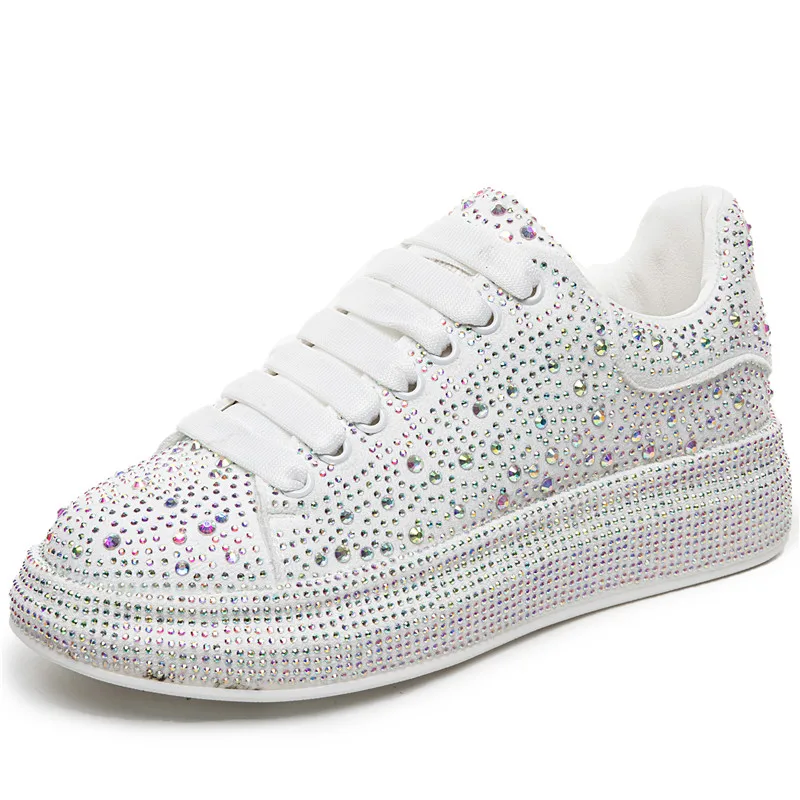 

Dropshipping Shining Chunky Sneakers Women's White Platform Shoes Best Quality Comfortable Casual Footwear for Female