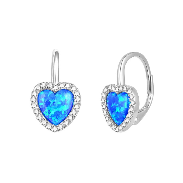 

POLIVA rhodium plated blue opal 925 sterling silver german Leverback earrings