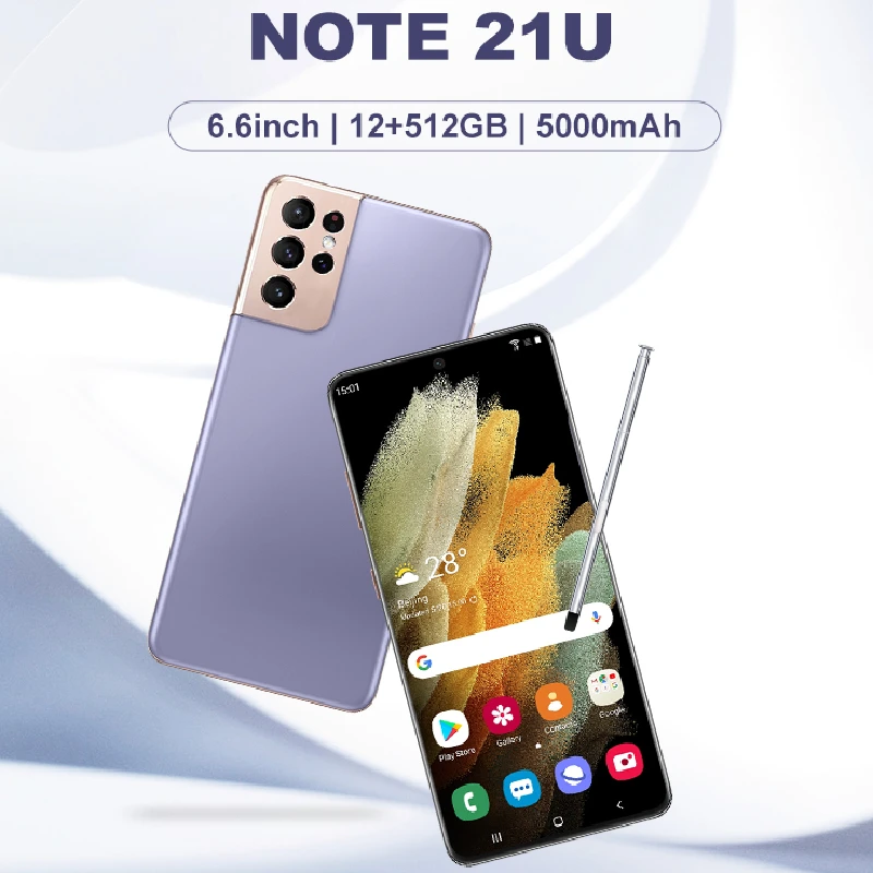 

2022 Original Note21 ultra Android 10 Smartphones 12GB+512GB Note21U 5G LET Cellphones 18MP+48MP Mobile Phone with pen