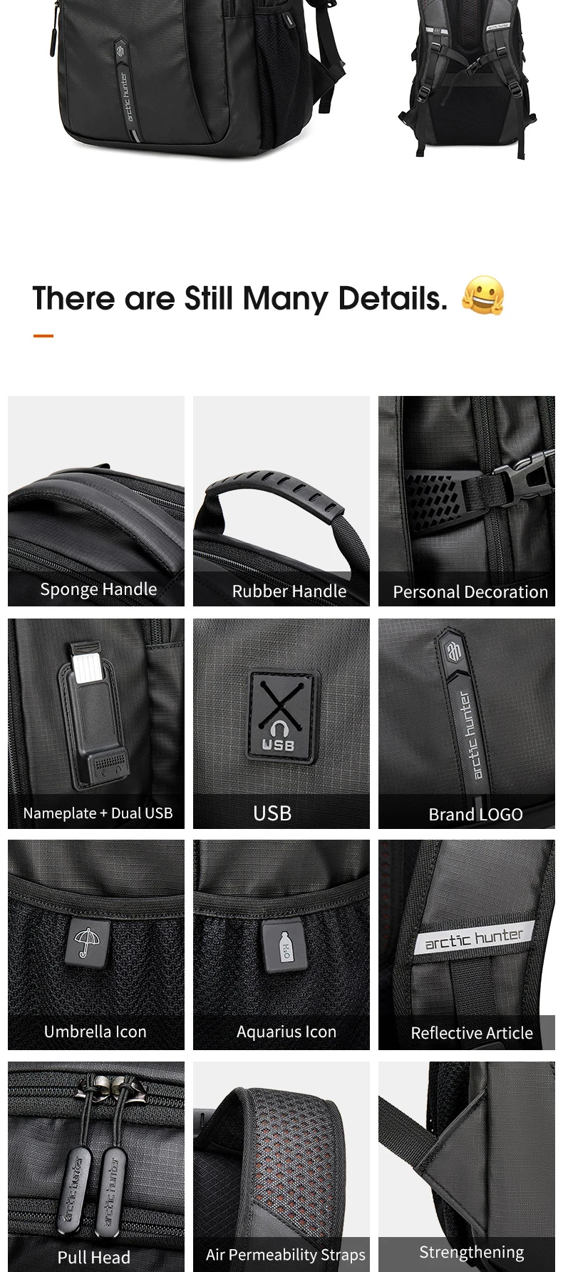 Arctic Hunter Outdoor Sports Polyester Waterproof USB Backpacks Hiking Travelling Picnic Men Laptop Backpack bag mochial
