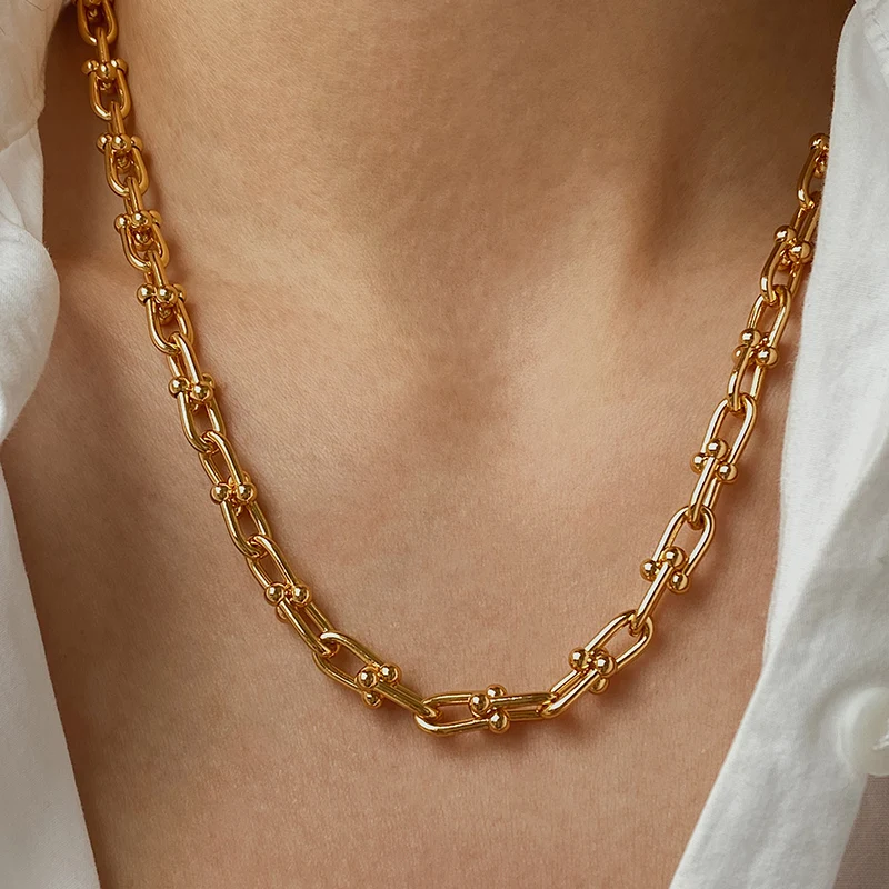 

Adjustable Dainty Gold Plated U Shaped Chunky Link Chain Necklace Women Fashion Celebrity Jewellery Designer Necklaces