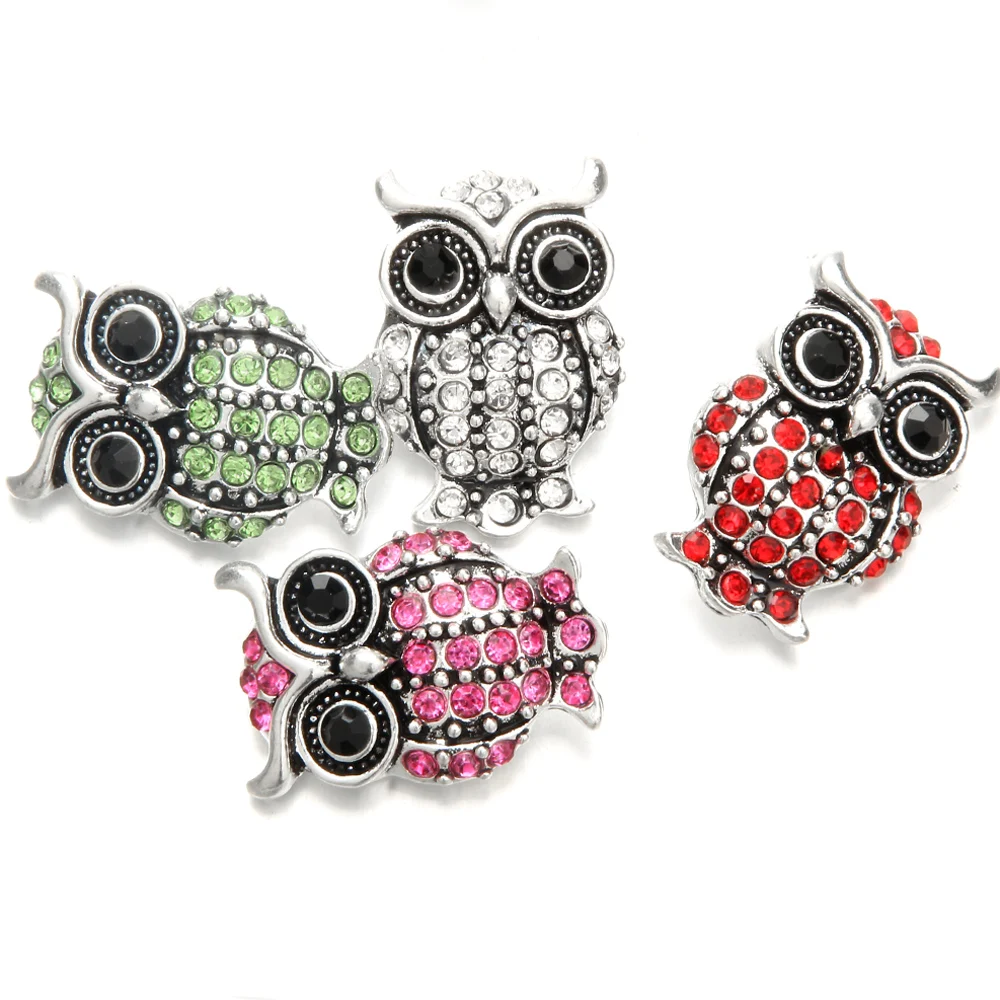 

Snap Button Jewelry Rhinestone owl Charms 18mm Metal Snap Buttons Fit Snap Bracelet Bangle Christmas Gift