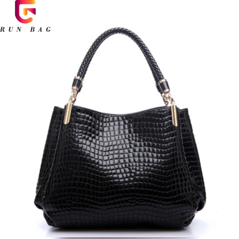 

Free Sample Satchel Shoulder Tote Bags High Quality Crocodile PU Leather Handbags For Women, Black or customized colors