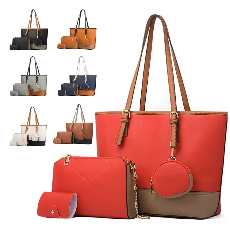 

Classic women tote hand bags ladies handbag 4piece bag set female pu leather fashion trend cross body purses shoulder bags, Blue ,brown,gray,red,