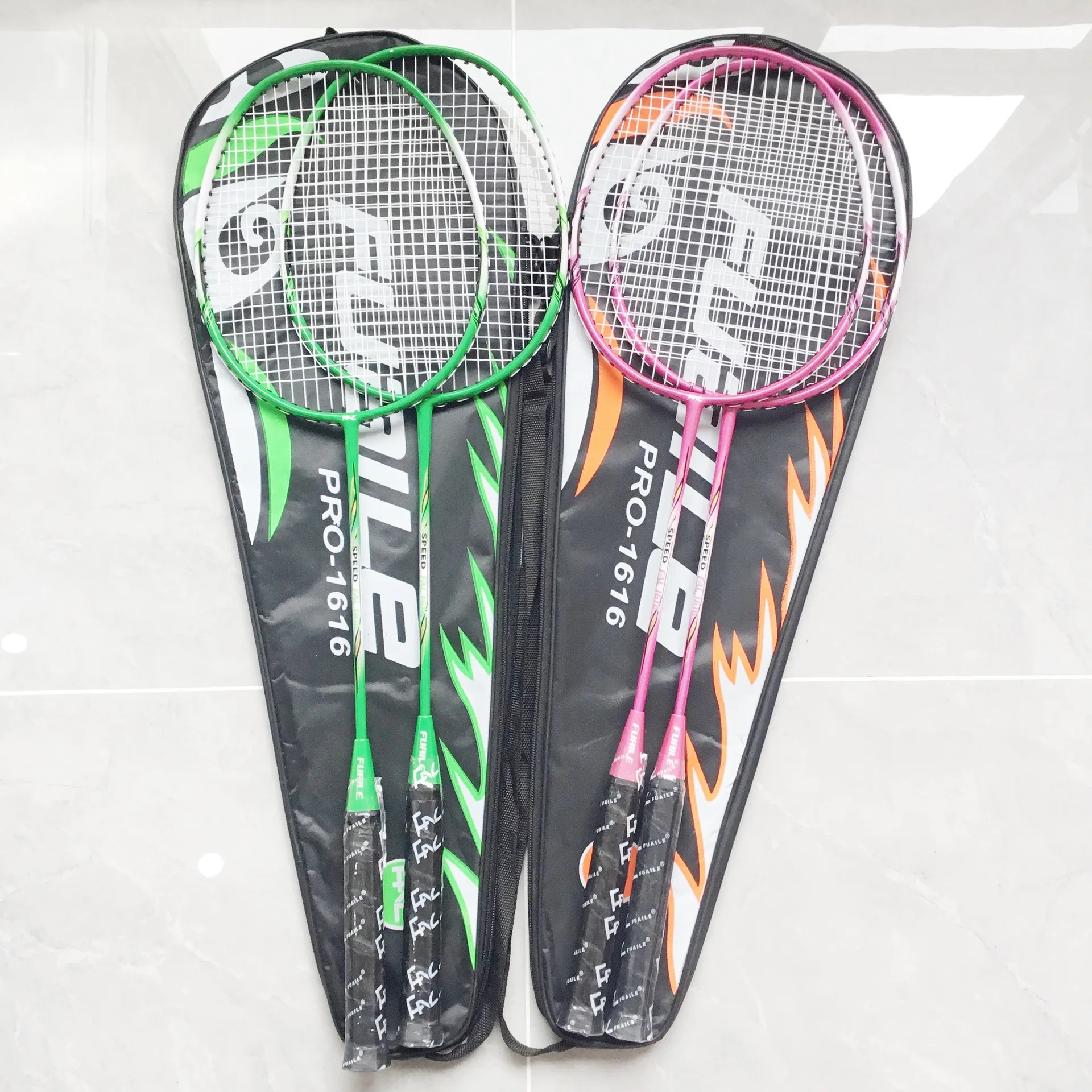 

Professional badminton single racket l set ultra light double badminton racquet aluminum alloy lightest badminton Overall, Pink,green