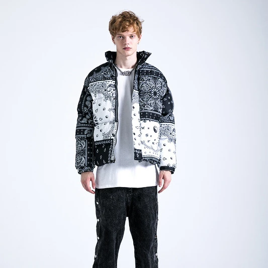 

JY37 High street satin bomber baseball winter jacket puffer bandana oversize mens jackets 2022