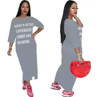 

1019M148 wholesale price three quater sleeve letter print Designer Maxi Women Casual Dresses