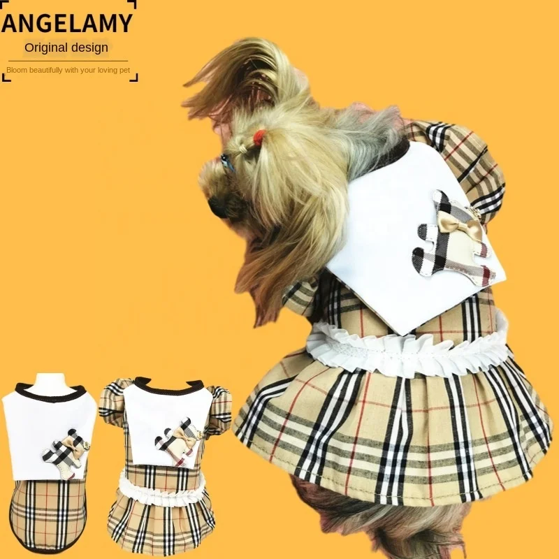 

Factory wholesale bear plaid pet clothes dog skirt