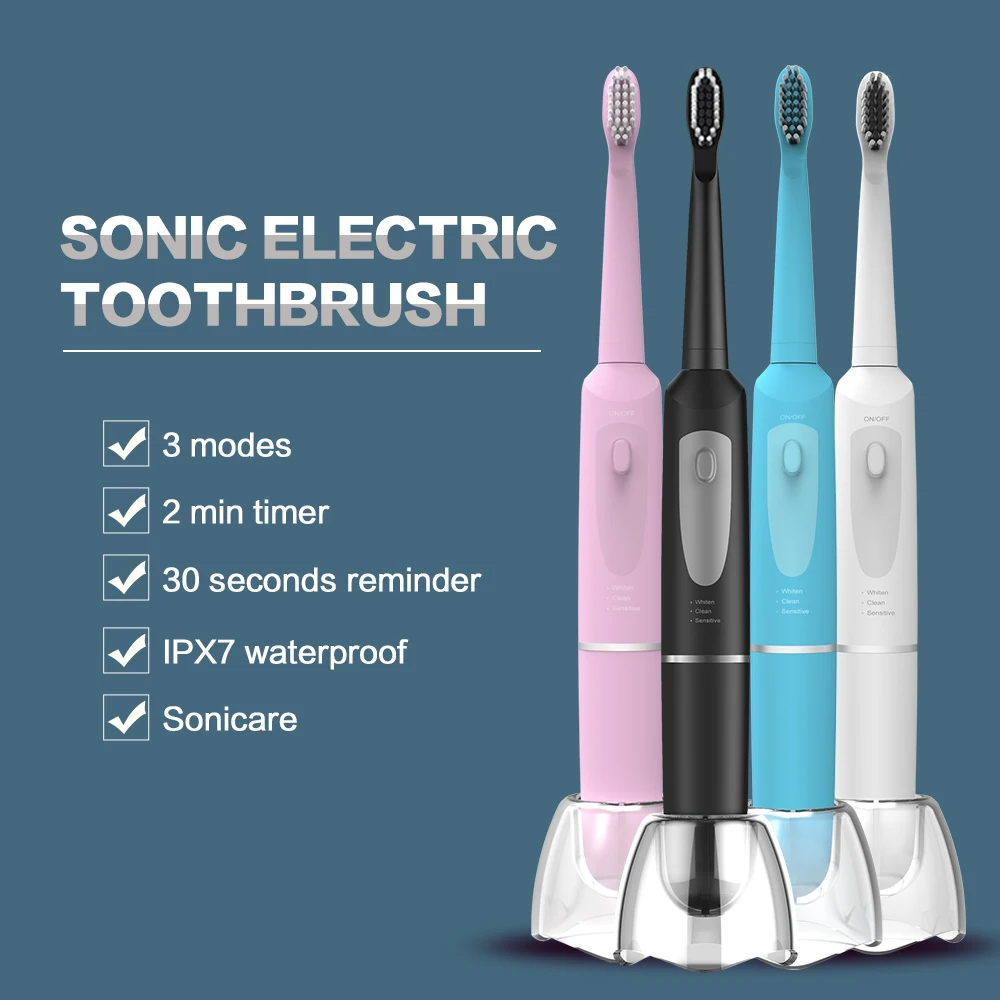 

Supecare adult 3 modes ipx7 waterproof timer sonic electric toothbrush auto electric toothbrush, Blue, plink, black, white