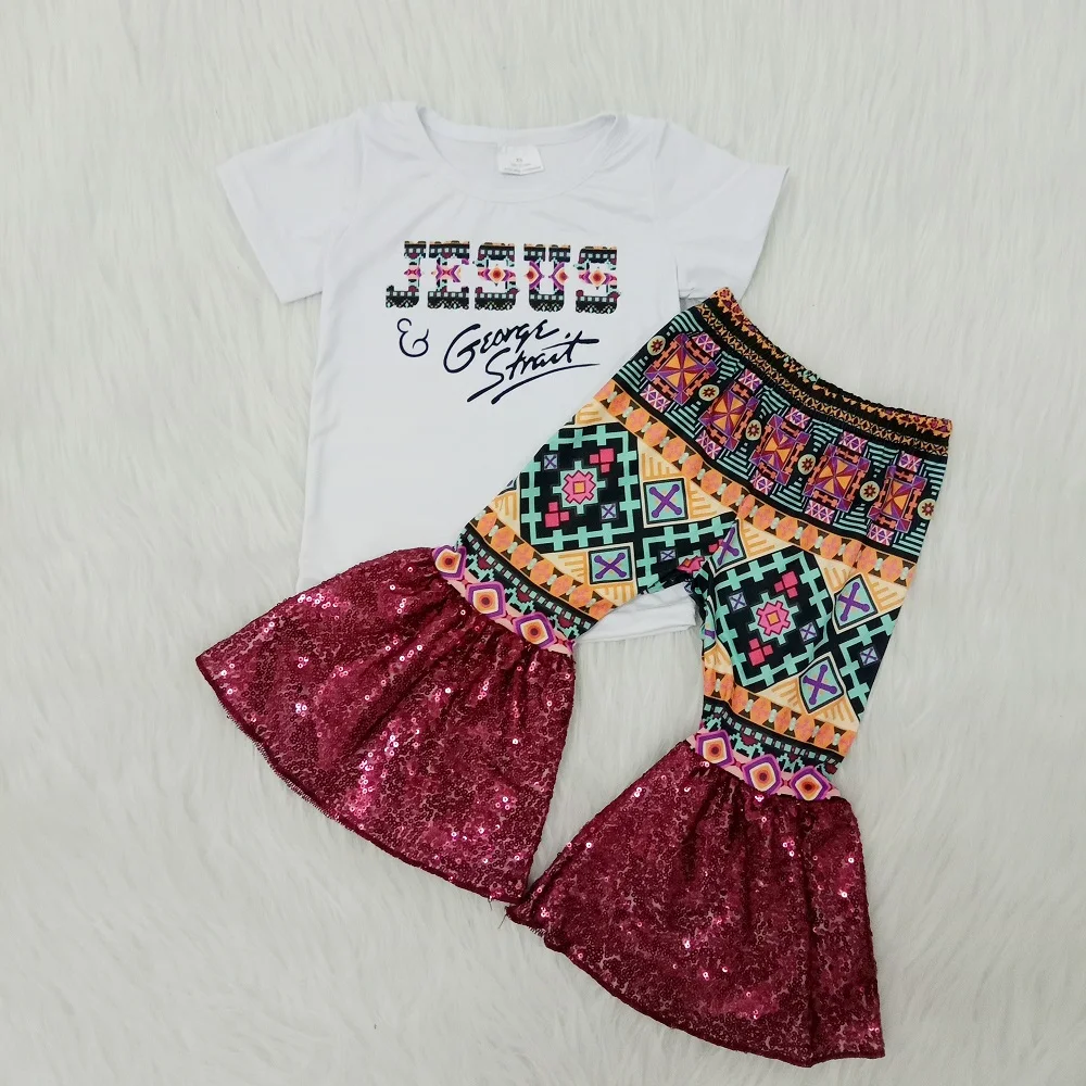 

Good quality baby girls spring summer outfit short sleeve sequins bell pants set kids clothing girl clothes, Black and white