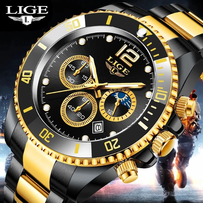 

Factory direct lige watch 9824 mens watches top luxury men military sports waterproof watch, 6 colors