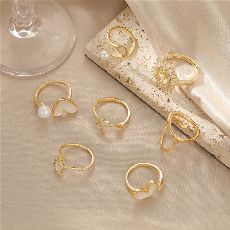 

Wholesale rings lot new 14k gold wrapped shell zircon love fish tail opening adjustable pearl rings