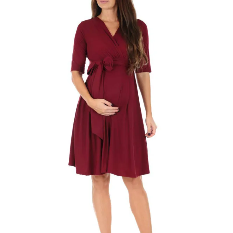 

Women's Faux Wrap Maternity Dress With Adjustable Belt V Neck Breastfeeding Pregnancy Dresses Casual Nursing Dress, Customized color