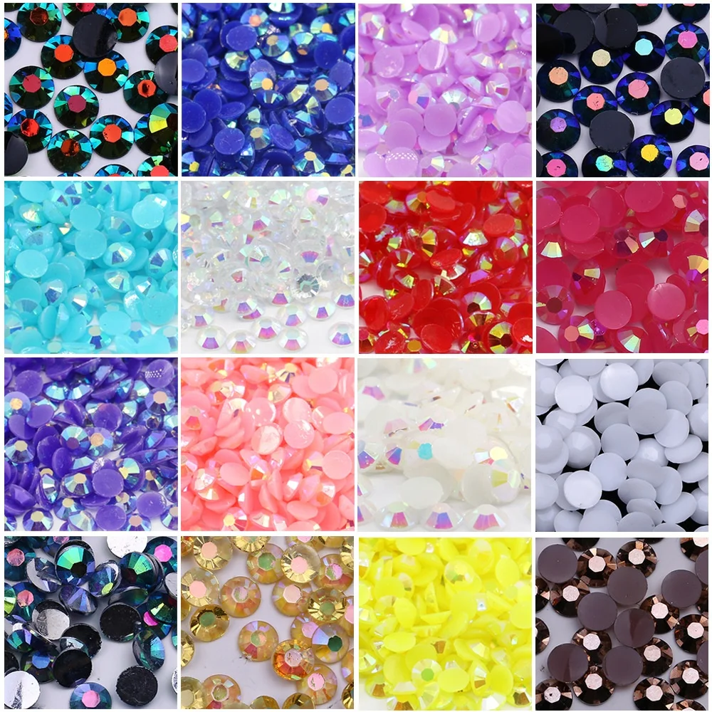 

Wholesale 2mm 3mm 4mm 5mm 6mm Round Crystal Stones Non Hot Fix Strass Jelly AB Variety Of Colors Flatback Resin Rhinestone