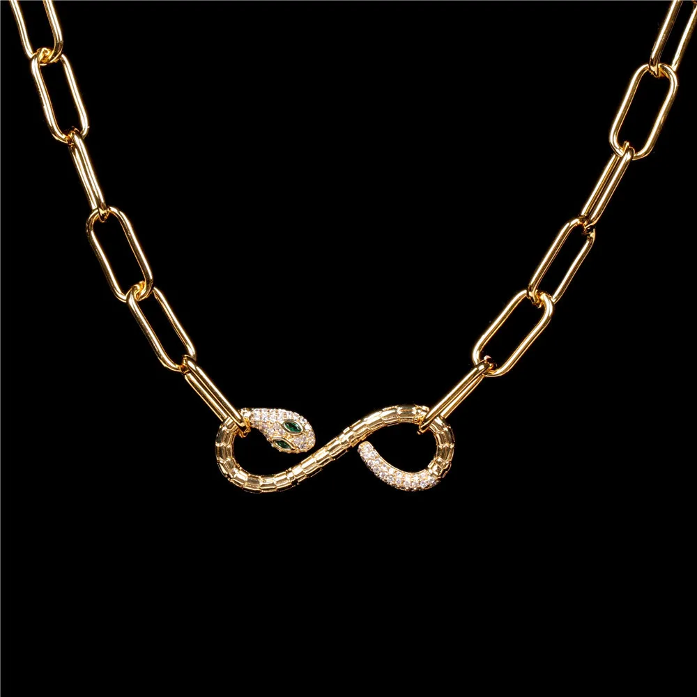 

New Fashionable Stacking Single Product Female Gold Color Snake-Shaped Buckle Necklace Exotic Snake Short Clavicle Chain, Picture shows