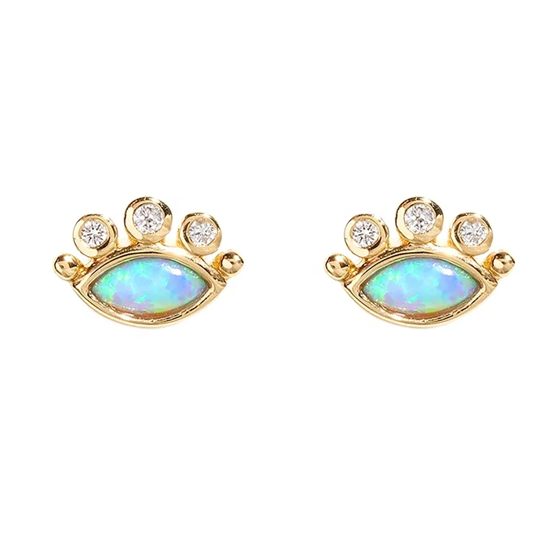 

Gemnel fashion 925 silver 18k gold plated opal cubic zirconia evil eye marquise stud earrings