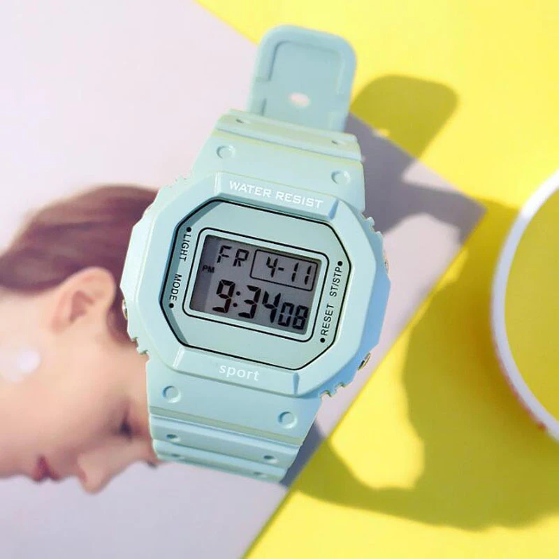 

Kegllect New Multifunction Electronic Sport Woman Watch Waterproof Silicone Student Wristwatches Big Dial Clock